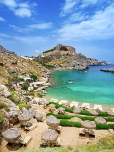 St Pauls Bay Beach Print, Lindos Acropolis, Rhodes Island