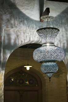 Prints of Qatar, Doha, Souk Waqif, restored traditional buildings of the Old Market QATAR-Doha: Souk Waqif- Ornate lantern outside of cafe Qatar Heritage Site Prints: Qatar, Doha Print: Souk Waqif Traditional Buildings