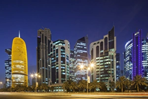 Qatar, Doha, Doha Bay, West Bay Skyscrapers, dusk Qatar, Doha, Doha Bay, West Bay Skyscrapers, dusk