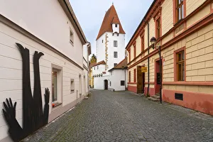 Rabenstejn Tower and street art in Ceske Budejovice, South Bohemian Region, Czech Republic Rabenstejn Tower and street art in Ceske Budejovice, South Bohemian Region, Czech Republic