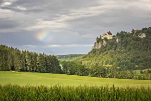 Rainbow over Werenwag Castle, Upper Danube Nature Park, Swabian Jura, Baden-Wurttemberg Rainbow over Werenwag Castle, Upper Danube Nature Park, Swabian Jura, Baden-Wurttemberg