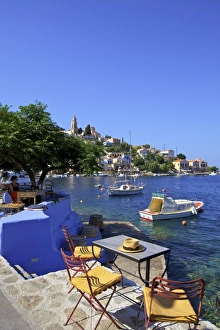 Restaurant In Symi Harbour, Symi, Dodecanese, Greek Islands, Greece, Europe Restaurant In Symi Harbour, Symi, Dodecanese, Greek Islands, Greece, Europe