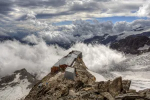 Rifugio Gnifetti on Monte Rosa, surrounded by the clouds, Valsesia, Vercelli, Piemonte Rifugio Gnifetti on Monte Rosa, surrounded by the clouds, Valsesia, Vercelli, Piemonte