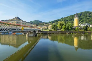 River Lahn with Quellenturm, Bad Ems, Rhineland-Palatinate, Germany River Lahn with Quellenturm, Bad Ems, Rhineland-Palatinate, Germany