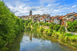 River Saane Print with Fribourg Old Town and Cathedral