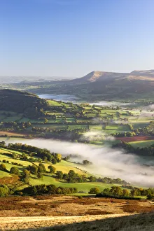 Rolling mist covered farmland in the Usk Valley, Brecon Beacons National Park, Powys Rolling mist covered farmland in the Usk Valley, Brecon Beacons National Park, Powys