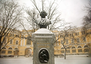 Russia, St. Petersburg; A monument to Italian Architect Rossi, standing in front of Ulitsa Rossi Russia, St. Petersburg; A monument to Italian Architect Rossi, standing in front of Ulitsa Rossi
