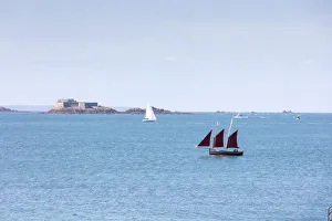 Sailing boats and fort, St. Malo, Ille et Vilaine, Brittany, France Sailing boats and fort, St. Malo, Ille et Vilaine, Brittany, France