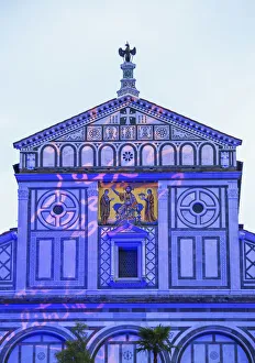 San Miniato al Monte Church painted with ligh for special church celebration, Florence San Miniato al Monte Church painted with ligh for special church celebration, Florence