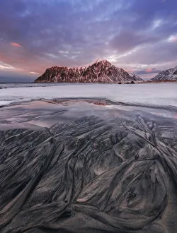 Sand patterns at Skagsanden beach in the Lofoten islands, Norway Sand patterns at Skagsanden beach in the Lofoten islands, Norway