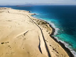 Prints of Scenic route in Fuerteventura, Corralejo sand dunes and ocean. Canary islands Landscapes Prints: Fuerteventura Scenic Route Print
