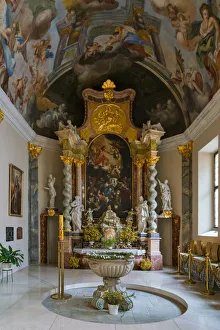 Sculptures and painting at altar in Cathedral of St. Nicholas, Ceske Budejovice, South Bohemian Region, Czech Republic Sculptures and painting at altar in Cathedral of St. Nicholas, Ceske Budejovice, South Bohemian Region, Czech Republic