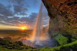 Seljalandsfoss Waterfall at Sunset, Iceland Seljalandsfoss Waterfall at Sunset, Iceland