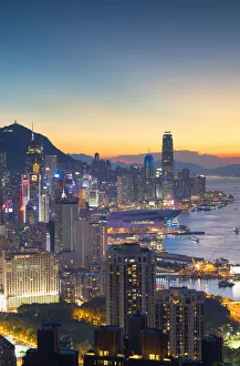 Skyline of Hong Kong Island at sunset, Hong Kong Skyline of Hong Kong Island at sunset, Hong Kong