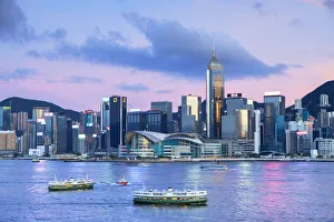 Skyline of Wan Chai on Hong Kong Island at sunset, Hong Kong Skyline of Wan Chai on Hong Kong Island at sunset, Hong Kong