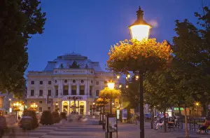 Prints of Slovak National Theatre at dusk, Bratislava, Slovakia Slovakia Prints: AWL Print: Slovak National Theatre at Dusk, Bratislava
