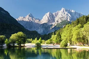 Prints of Slovenia, Gorenjska Region, Kranjska Gora. Lake Jasna and the mountains Prisank and Razor Slovenia Prints: Gorenjska Region Landscape Print - Kranjska Gora, Slovenia