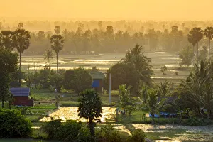 Southeast Asia, Cambodia, Kampot, rural scene with rice paddies and small farms Southeast Asia, Cambodia, Kampot, rural scene with rice paddies and small farms