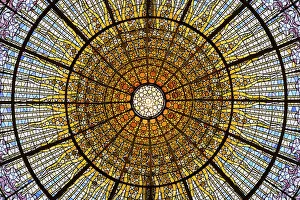 Spain, Catalonia, Barcelona, Palau de la Musica, Modernist glass ceiling Spain, Catalonia, Barcelona, Palau de la Musica, Modernist glass ceiling