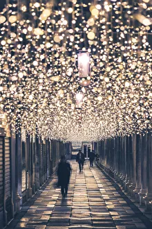 St Marks Square, Venice, Veneto, Italy. Christmas decorations along the long arcade St Marks Square, Venice, Veneto, Italy. Christmas decorations along the long arcade