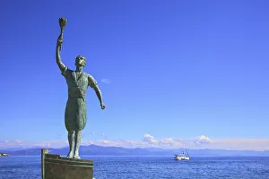 Statue of Giorgos Anemogiannis at The Harbour Entrance, Gaios Harbour, Paxos, The Statue of Giorgos Anemogiannis at The Harbour Entrance, Gaios Harbour, Paxos, The