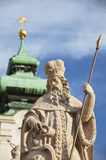 Eastern European Religious Structures Prints: Statue on Trinity Column in Szechenyi Square, Gyor, Western Transdanubia, Hungary