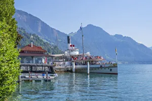 Steamboat on Lake Lucerne at Weggis, canton Lucerne, Switzerland Steamboat on Lake Lucerne at Weggis, canton Lucerne, Switzerland
