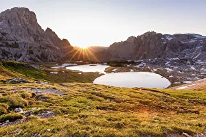 Sunrise at the Lakes of the Plans, Natural Park Three Peaks, Sesto Pusteria, Bolzano Sunrise at the Lakes of the Plans, Natural Park Three Peaks, Sesto Pusteria, Bolzano