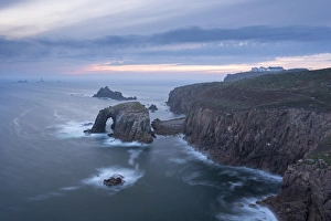 English Autumn Scenery Prints: Sunset over the dramatic cliffs of Lands End, Cornwall, England. Autumn (September)