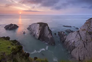 Western Europe Coastal Scenery Prints: Sunset over the North Devon Coast, Devon, England. Spring (April)