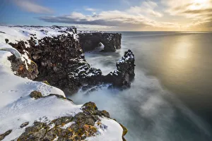 Snaefellsnes Peninsula Prints: Sunset at Svortuloft cliffs, Hellisandur, Snaefellsnes peninsula, Iceland
