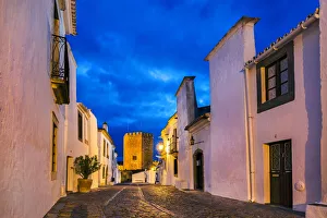 Sunset view of castle, Monsaraz, Alentejo, Portugal Sunset view of castle, Monsaraz, Alentejo, Portugal