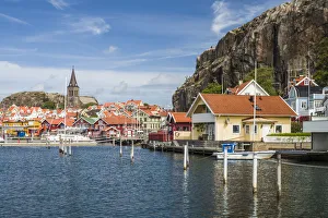 Sweden, Bohuslan, Fjallbacka, town church and port Sweden, Bohuslan, Fjallbacka, town church and port