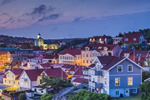 Sweden, Bohuslan, Stromstad, high angle town view, dusk Sweden, Bohuslan, Stromstad, high angle town view, dusk
