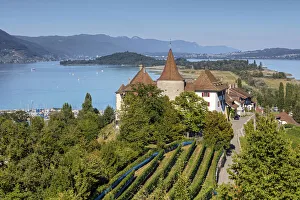 Switzerland, Berner Oberland, Erlach village, Erlach castle, Lake Biel Switzerland, Berner Oberland, Erlach village, Erlach castle, Lake Biel