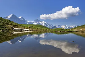 Switzerland, Berner Oberland, Lake Burgseeli, Eiger Monch Jungfrau mountains Switzerland, Berner Oberland, Lake Burgseeli, Eiger Monch Jungfrau mountains