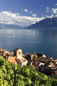 Switzerland, Vaud, Lavaux Vineyards, St. Saphorin Village and Lac Leman / Lake Geneva Switzerland, Vaud, Lavaux Vineyards, St. Saphorin Village and Lac Leman / Lake Geneva