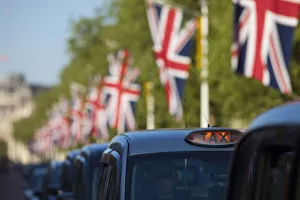 Taxis on The Mall, London, England, UK Taxis on The Mall, London, England, UK