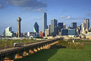 Texas, Dallas, Skyline, Commuter Streetcar, 1910 Houston Street Viaduct, National Texas, Dallas, Skyline, Commuter Streetcar, 1910 Houston Street Viaduct, National