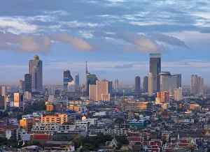 Thailand, Bangkok, Overview of city skyline at dusk Thailand, Bangkok, Overview of city skyline at dusk