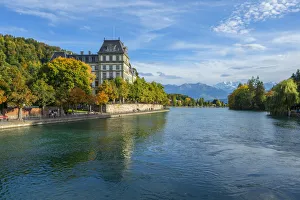 Thun with River Aare and art museum, Berner Oberland, Switzerland Thun with River Aare and art museum, Berner Oberland, Switzerland