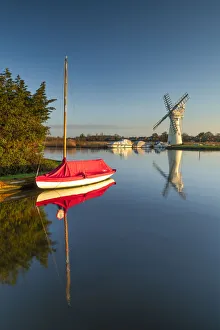 Thurne Mill & Sailboat, Norfolk Broads National Park, Norfolk, England Thurne Mill & Sailboat, Norfolk Broads National Park, Norfolk, England