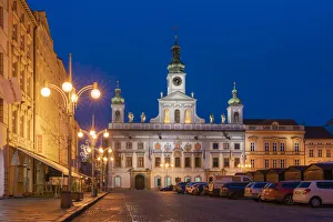 Town hall at Namesti Premysla Otakara II. at twilight, Ceske Budejovice, South Bohemian Region, Czech Republic Town hall at Namesti Premysla Otakara II. at twilight, Ceske Budejovice, South Bohemian Region, Czech Republic