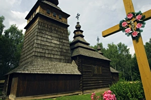 Traditional Wooden Church and Crucifix Traditional Wooden Church and Crucifix