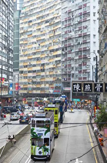 Trams and traffic, North Point, Hong Kong Island, Hong Kong Trams and traffic, North Point, Hong Kong Island, Hong Kong