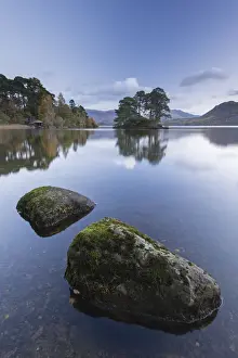 Prints of Tranquil Derwent Water at dawn, Lake District National Park, Cumbria, England. Autumn Lake Prints: Derwent Water Print at Dawn