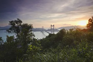 Tsing Ma Bridge at dusk, Tsing Yi, Hong Kong, China Tsing Ma Bridge at dusk, Tsing Yi, Hong Kong, China