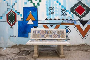 Tunisia, Kairouan, Madina, A colourful tiled bench Tunisia, Kairouan, Madina, A colourful tiled bench