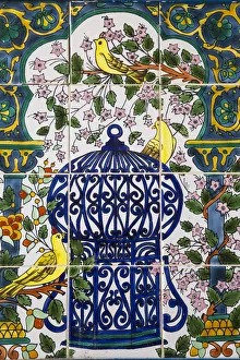 Tunisia, Kairouan, Medina, Tiles on the wall of the souk Tunisia, Kairouan, Medina, Tiles on the wall of the souk