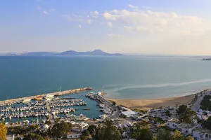 Tunisia, Sidi Bou Said, View of Sidi Bou Said marina Tunisia, Sidi Bou Said, View of Sidi Bou Said marina